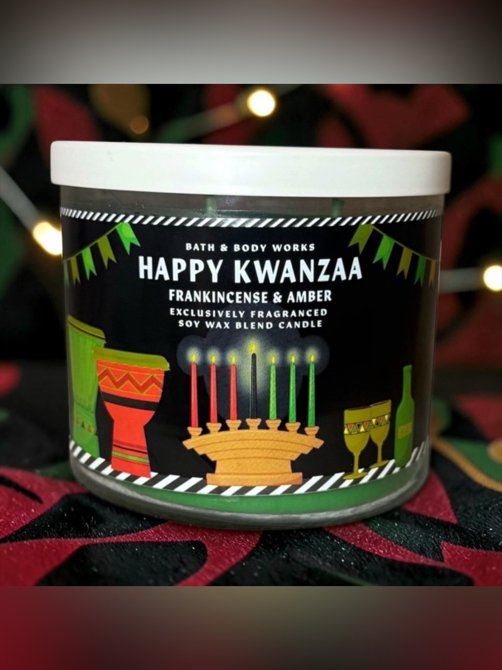 ♥️🖤💚BATH AND BODY WORKS♥️🖤💚Happy Kwanza Frankincense & Amber 3-Wick Candle/NWT